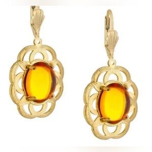 Alzerina Magnolia Earrings Topaz 24kt Gold Plated Filigree Austrian Crystal